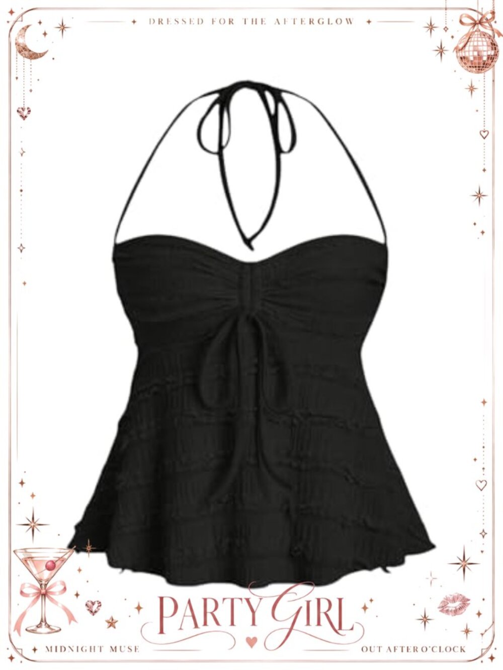 Women's Peplum Halter Crop Top Y2K Drawstring Tie Cami